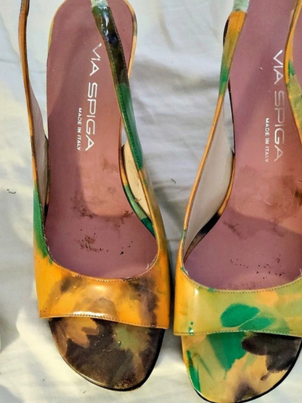 Via Spiga Abstract Mule Heels in Yellow & Green